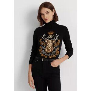 Ralph Lauren Black Label Womens Intarsia Elk Deer Sweater Sz. Small Black AN EXC